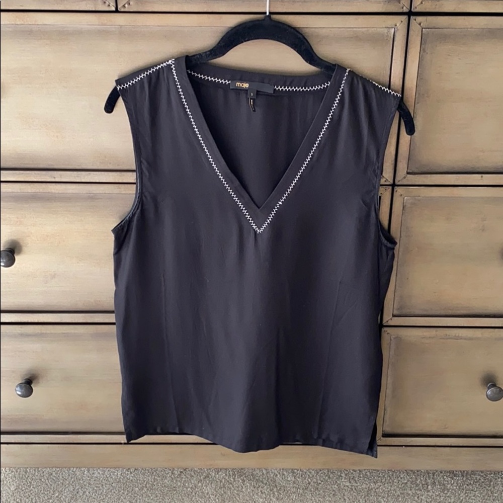 Maje silk black sleeveless shirt Sz. FR1